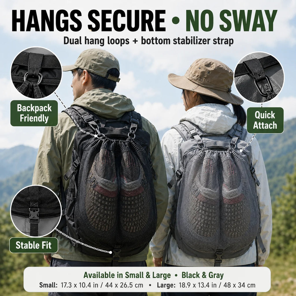 Hiking Backpack External Shoe Bag | Waterproof Mesh Pouch Backpack Shoe Pouch QXL