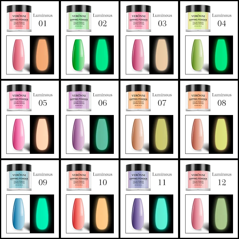 12-Color Neon Luminous Dip Nail Powder | 3D Manicure Set Dip Nail Powder QXL