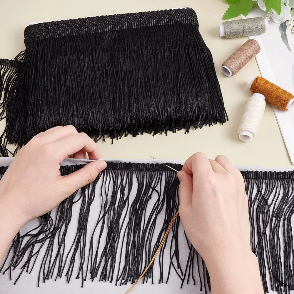 10 Yard Black Tassel Fringe Trim 5.9" | Polyester Sewing Lace Tassel Fringe Trim QXL