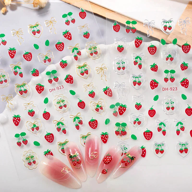 5D Cherry & Strawberry Nail Art Stickers | Self-Adhesive Decals Nail Art Stickers QXL