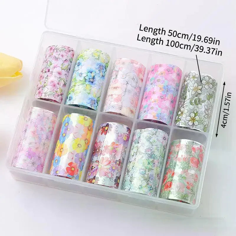 10-Roll Floral Nail Transfer Foils | Rose Butterfly Designs Nail Transfer Foils QXL
