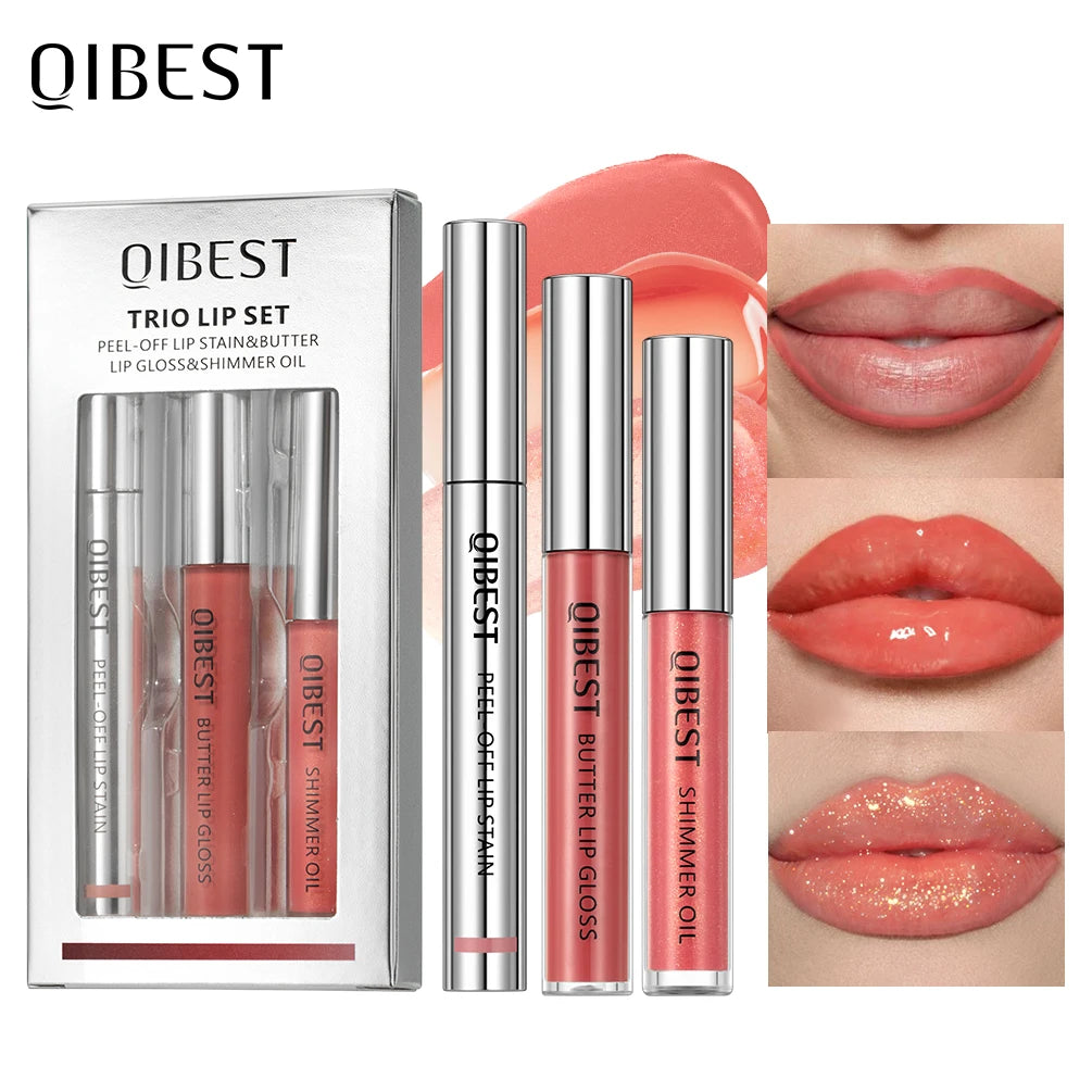 QiBest 3-Pack Lip Set | Shimmer Oil, Liner & Butter Gloss Lip Gloss Set QXL