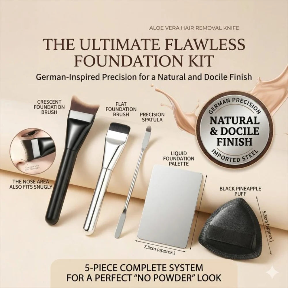 5-Pc Foundation Brush & Mixing Palette Makeup Tool Kit Makeup Brush Set QXL 5pcs