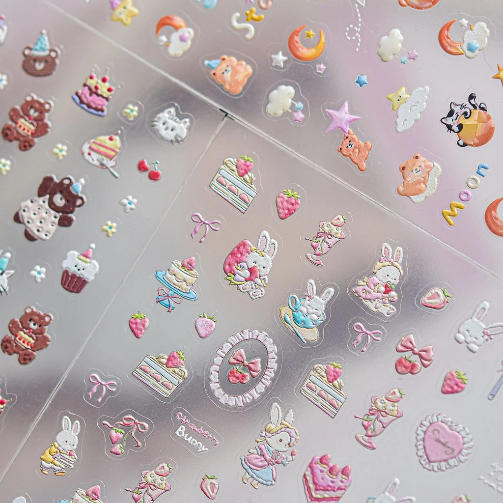 5D Birthday Nail Stickers – Cake Bear Cherry Party Decals Nail Art Stickers QXL