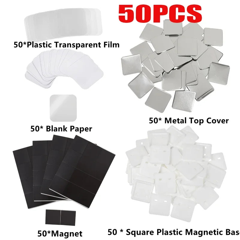 100-Pack 50mm Square DIY Fridge Magnet Badge Button Parts Set DIY Badge Making Kit QXL 50Pcs 50x50cm