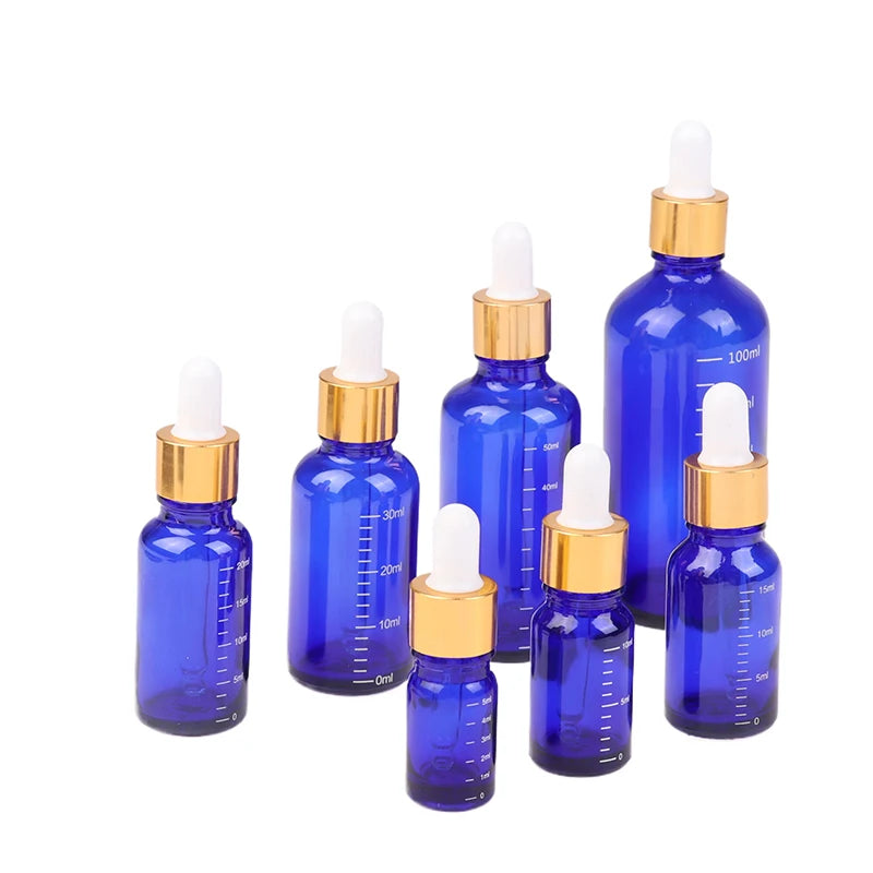 Blue Glass Dropper Bottles 5ml–100ml | Graduated Scale Glass Dropper Bottle QXL 100ml