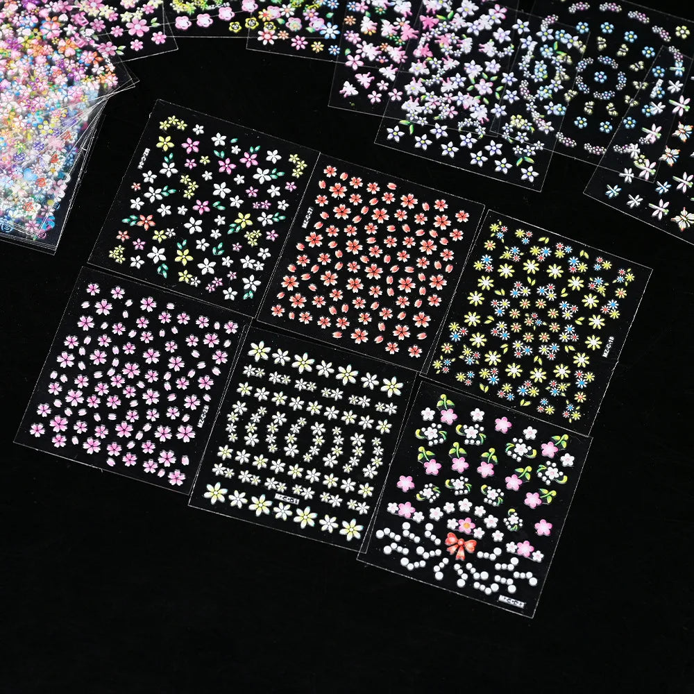 5D Flower Nail Art Stickers 5-Pack | Kawaii Floral Decals Nail Art Stickers QXL