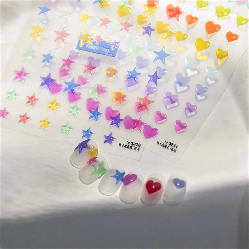 5D Kawaii Jelly Nail Stickers – Heart Star Peach Decals Nail Art Stickers QXL