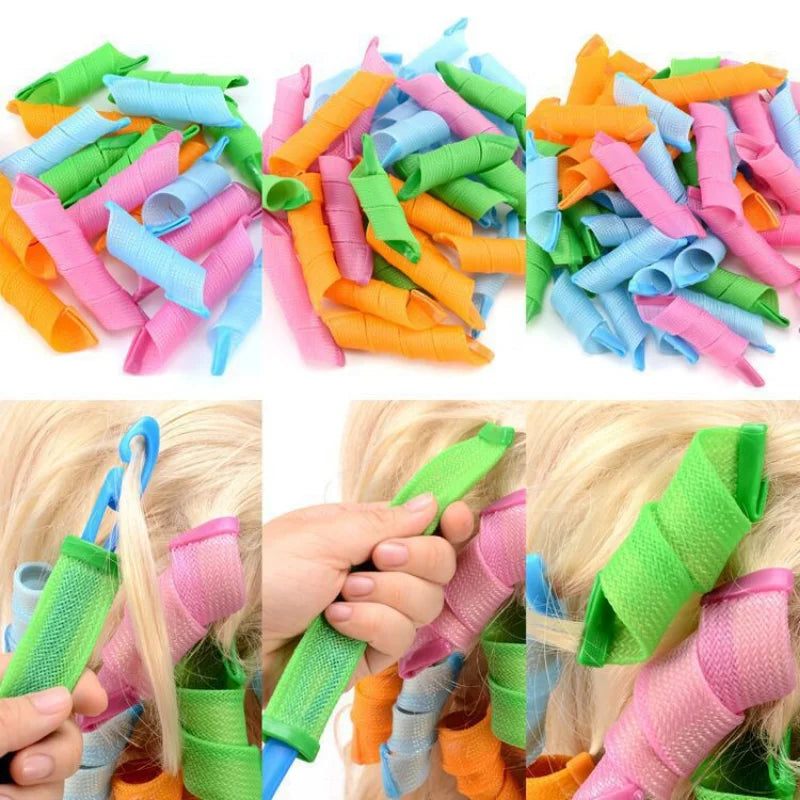 18-Pc Heatless Spiral Hair Curler Set | DIY Wave Rollers Heatless Hair Curlers QXL