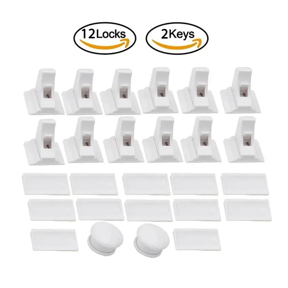 Magnetic Cabinet Safety Locks for Babies & Toddlers | No-Drill Cabinet Safety Lock QXL A61 12 locks 2 key