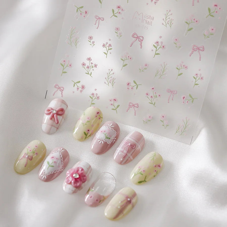 5D Floral Nail Stickers | Pink Daisy Rose Butterfly Decals Nail Art Stickers QXL