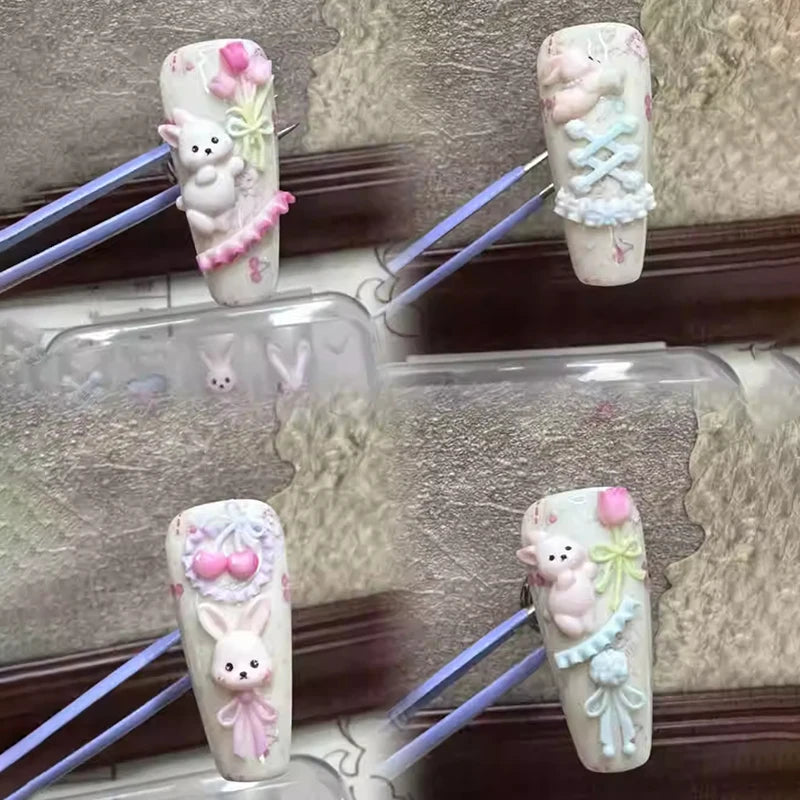 3D Silicone Nail Art Mold – Lace Bowknot & Bunny DIY Design Nail Art Mold QXL