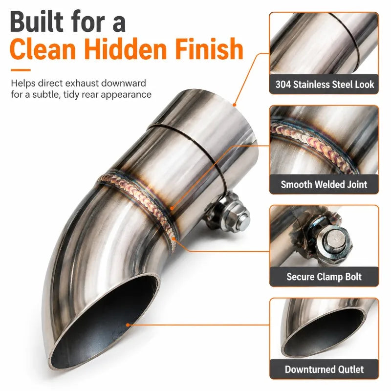 Downturned Exhaust Tip Stainless Steel Clamp-On 45–66mm Exhaust Tail Tip QXL