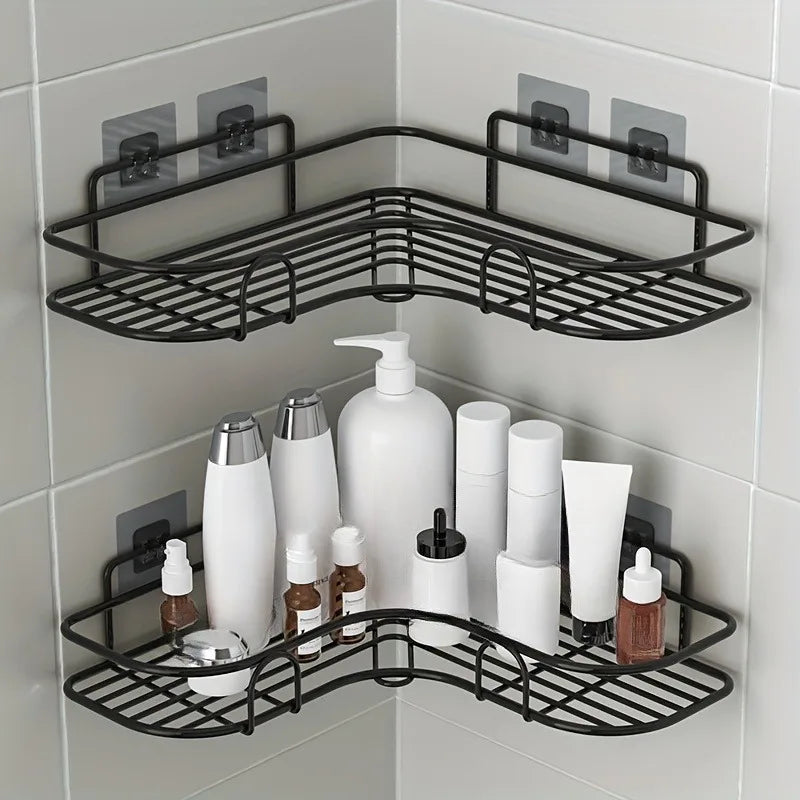 Punch-Free Corner Bathroom Shelf | Iron Tripod Storage Stand Bathroom Corner Shelf QXL