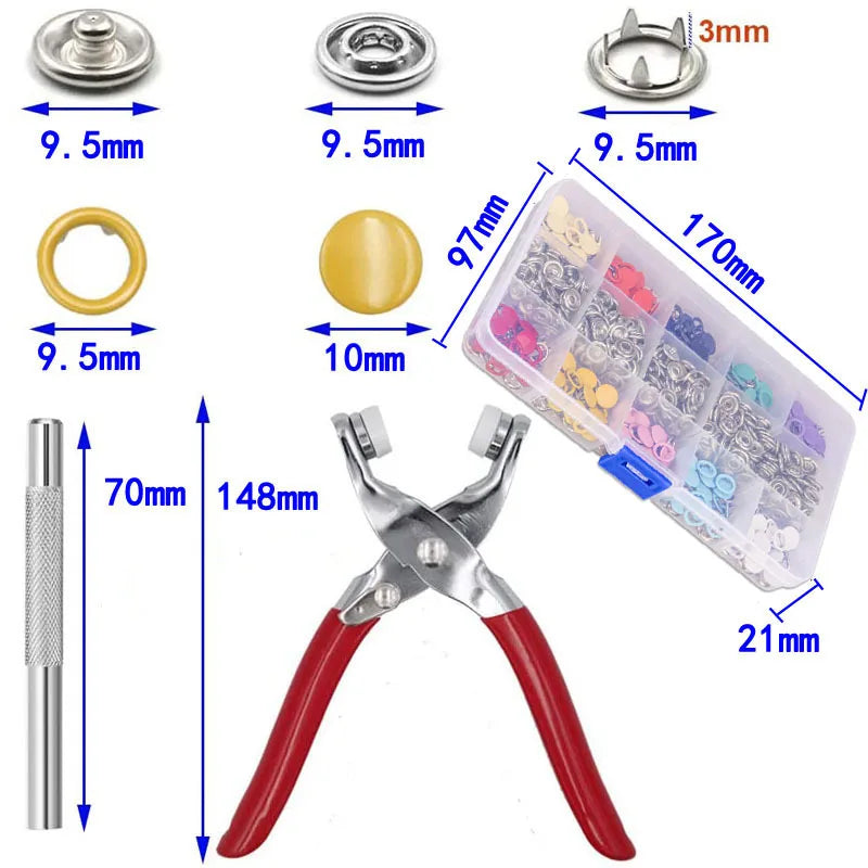 Sew-Free Snap Fastener Kit – Hand Press Pliers & 100 Snaps Snap Fastener Kit QXL