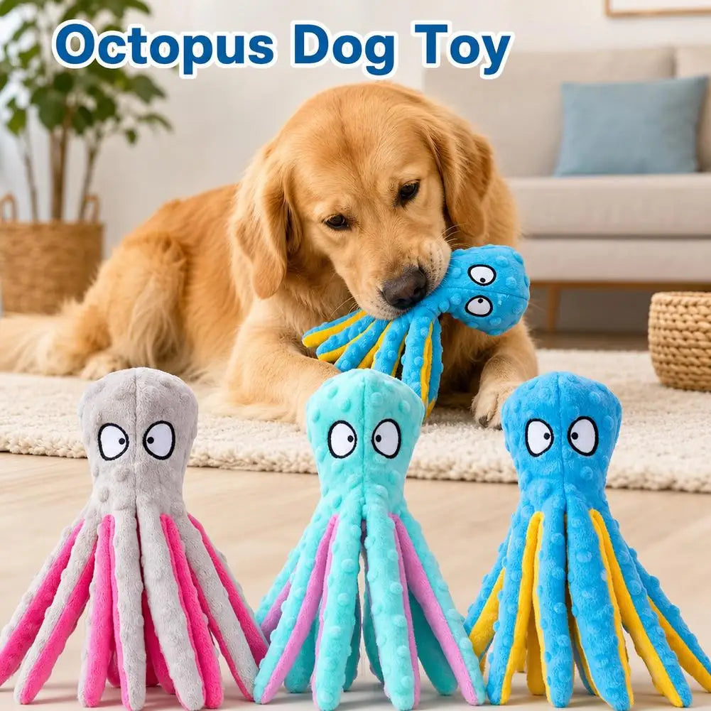 Squeaky Octopus Plush Dog Toy | No-Stuffing Crinkle Chew Squeaky Plush Dog Toy QXL