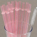 Reusable Glitter Plastic Straws + Cleaning Brush | Holiday Set Reusable Drinking Straws QXL Pink
