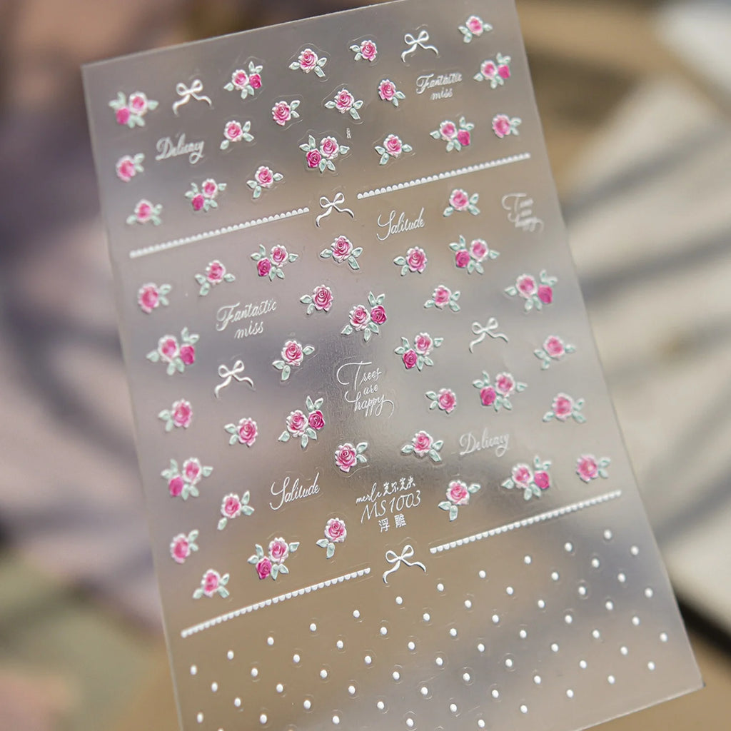 5D Rilakkuma Nail Stickers – Pink Bow Sakura Self-Adhesive Decals Nail Art Stickers QXL MS1003