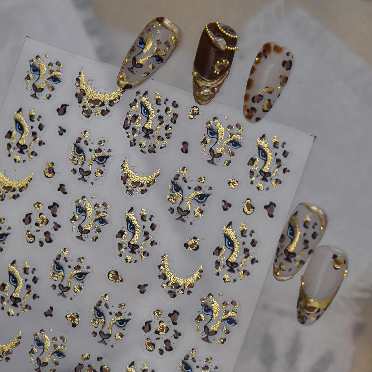 5D Leopard Panther Nail Stickers | Gold Foil Y2K Punk Decals Nail Stickers QXL