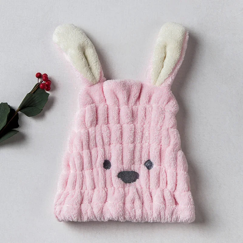Coral Fleece Rabbit Ear Hair Drying Turban Cap | Ultra-Soft Hair Drying Turban QXL