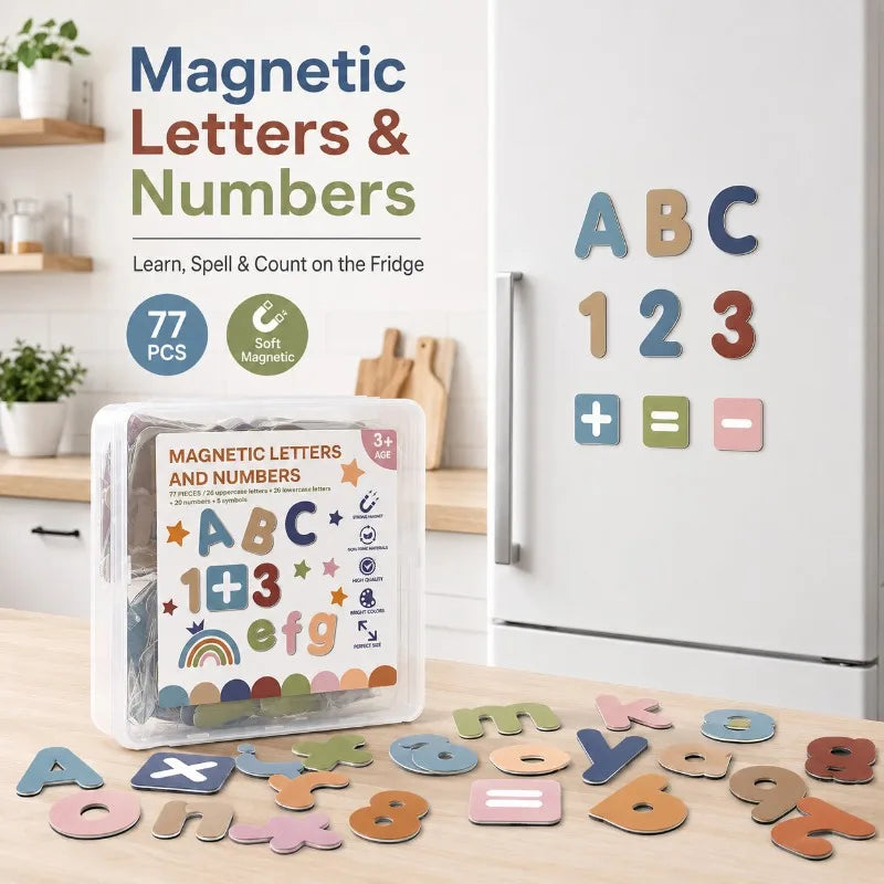 77-Pc Magnetic Letters & Numbers EVA Fridge Magnets for Kids Educational Magnet Set QXL