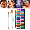 12-Color Washable Face & Body Paint Kit | Water-Based Palette Face & Body Paint QXL 12 Grid with 6 Brush