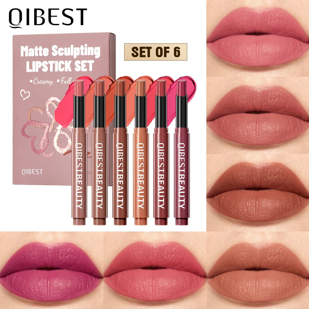 QIBEST 6-Color Matte Lipstick Pen Set | Velvet Lip Tint Matte Lipstick Set QXL Lipstick Set