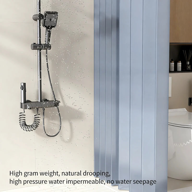 Folding Shower Curtain Set | Aluminum Alloy No-Drill Rod Folding Shower Curtain Set QXL