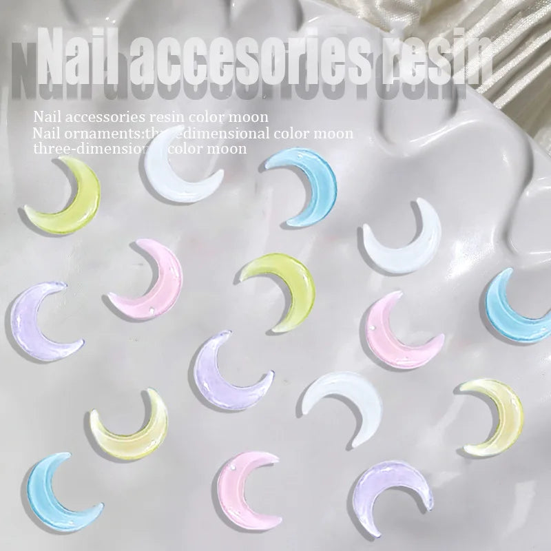 50-Pack Crystal Moon Nail Art Charms | Kawaii Resin Rhinestones Nail Art Charms QXL