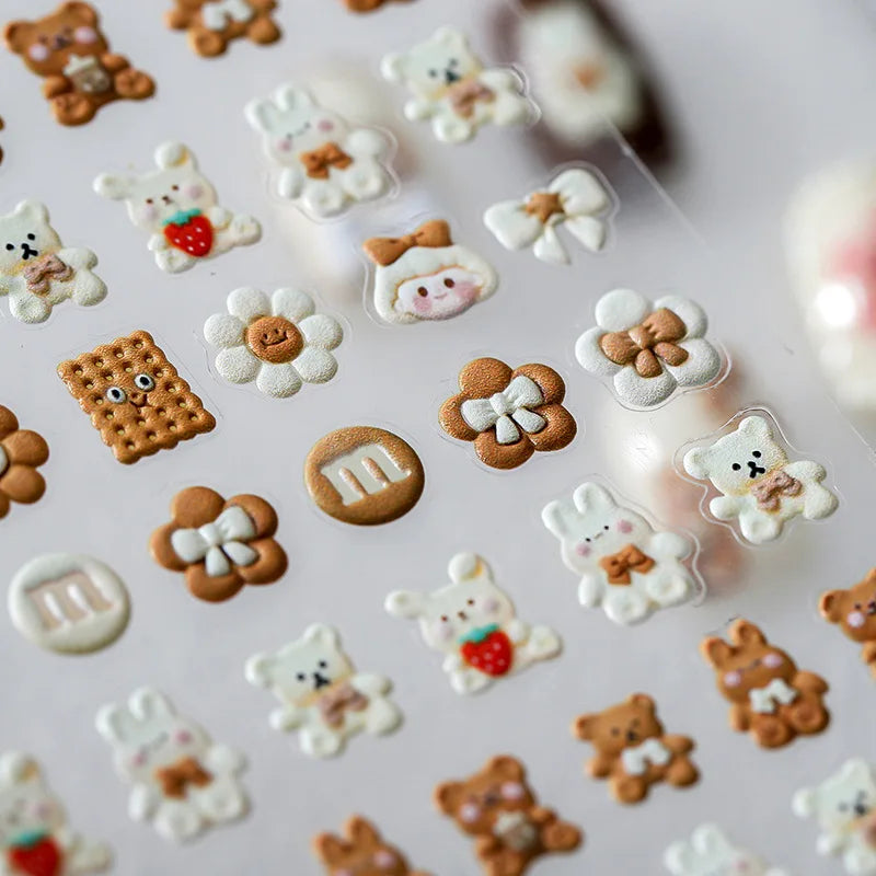 Kawaii 5D Nail Art Stickers | Bear Rabbit Cat Cartoon Decals Nail Art Stickers QXL