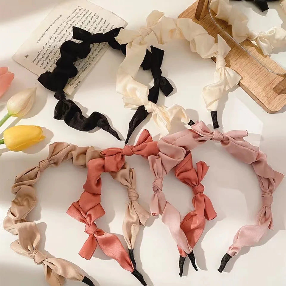 Black Satin Bow Headband | Korean Style Hair Accessory Satin Bow Headband QXL