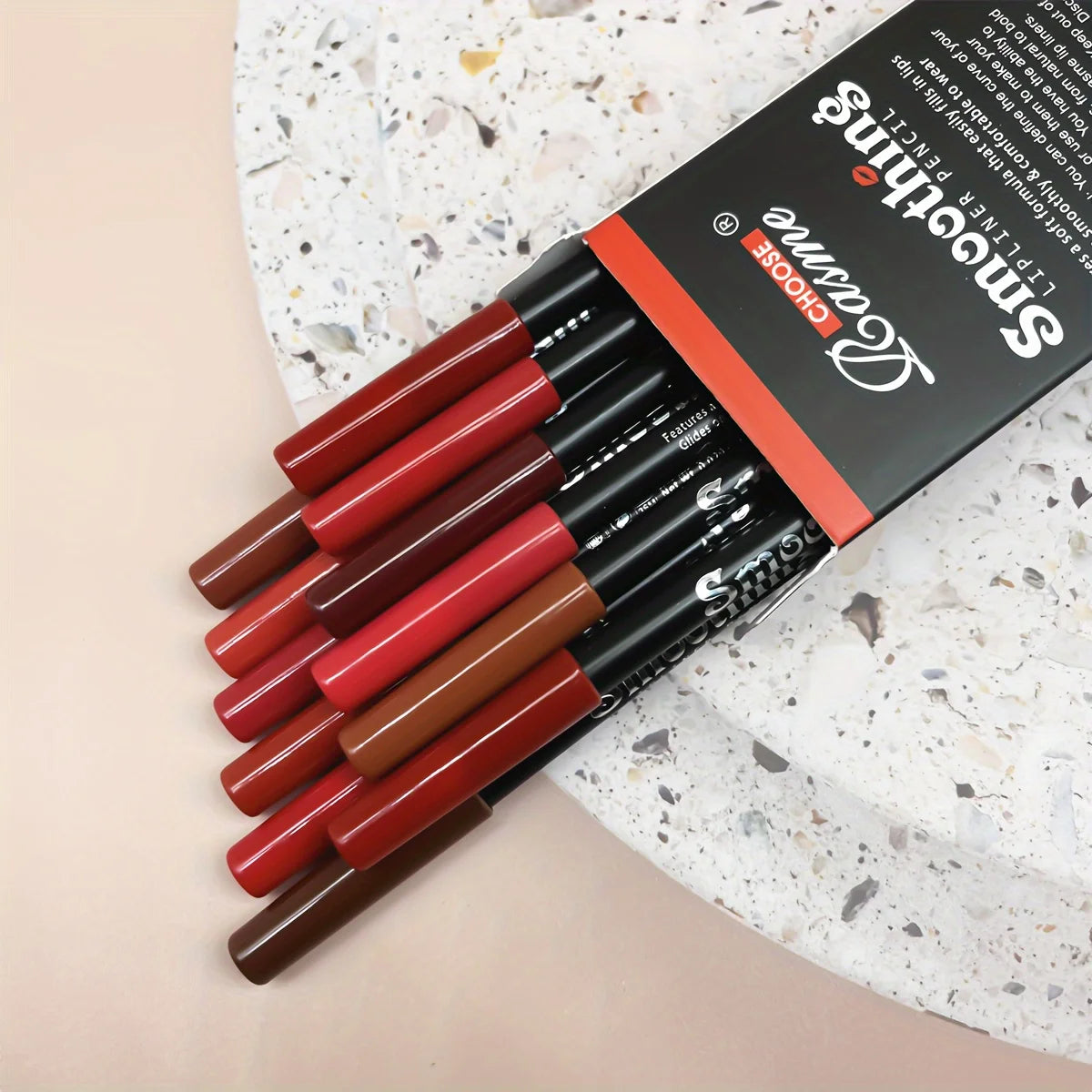 12-Pc Matte Lipstick & Lip Liner Set | Long-Lasting Waterproof Lip Cosmetics Set QXL