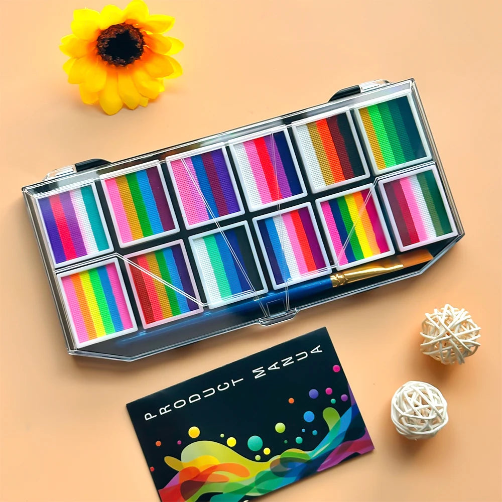 12-Color Water-Soluble Face & Body Paint Kit with Brush Face & Body Paint Kit QXL 1pc