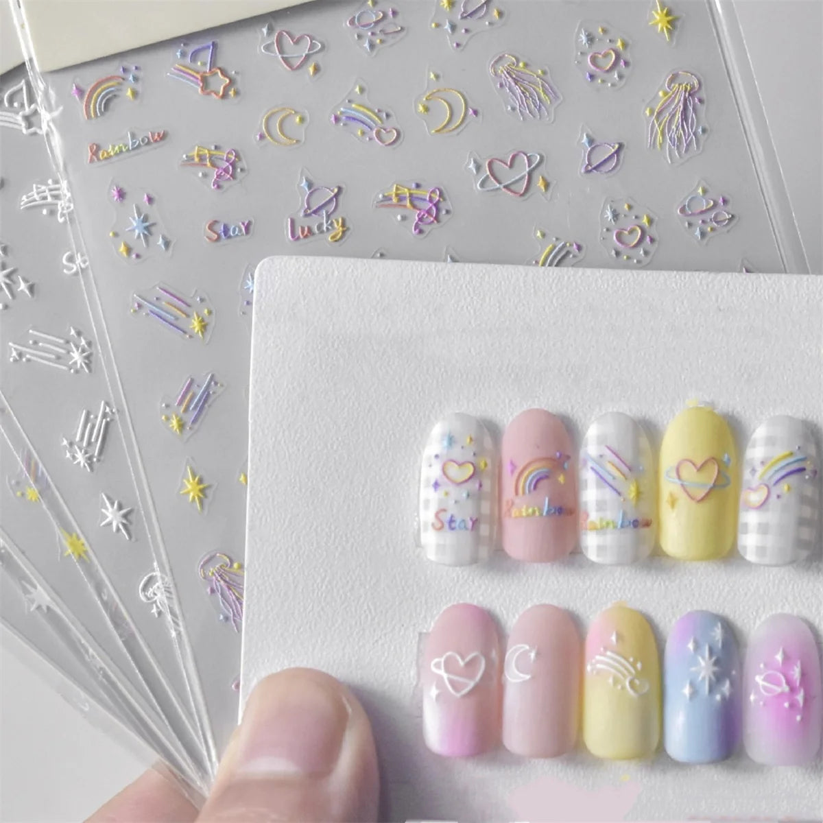 5D Starry Sky Nail Art Stickers | Star Moon Adhesive Decals Nail Art Stickers QXL