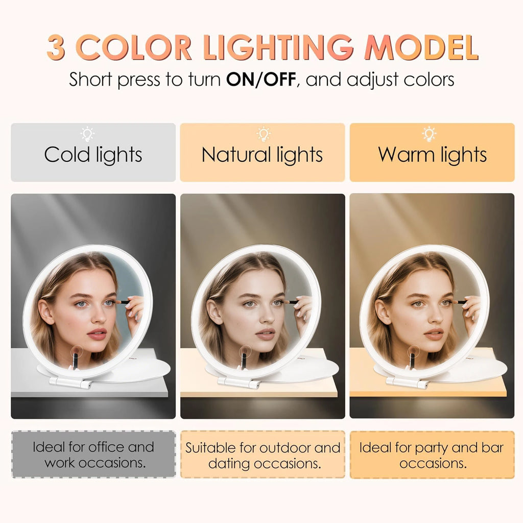 7" Rechargeable LED Makeup Mirror | 3-Color Dimmable Vanity LED Vanity Mirror QXL