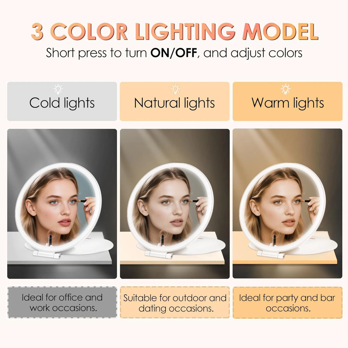 7" Rechargeable LED Makeup Mirror | 3-Color Dimmable Vanity LED Vanity Mirror QXL