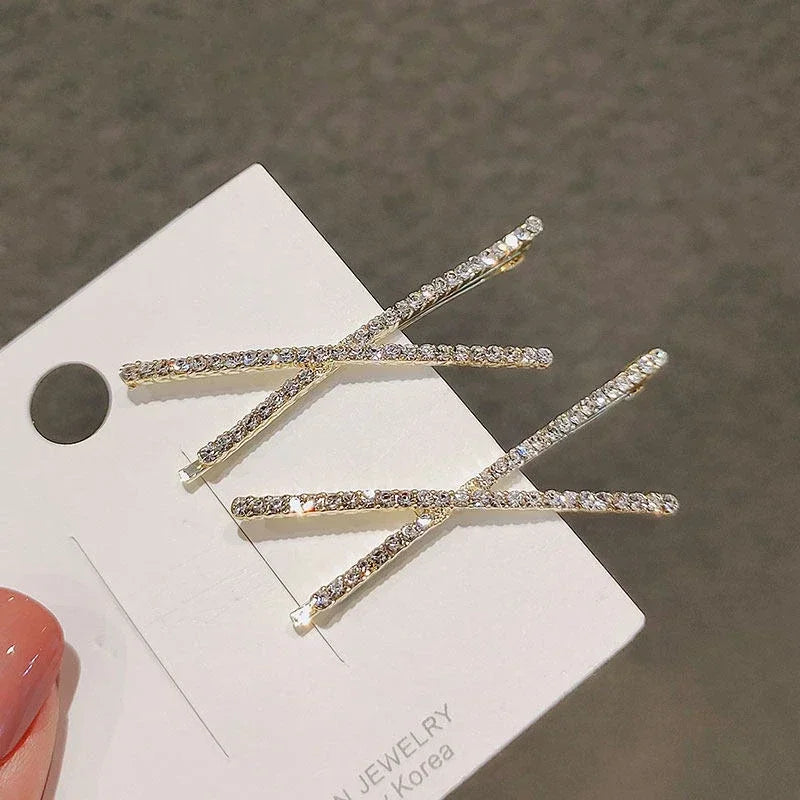2-Pack Rhinestone Cross Hair Clips | Crystal Bridal Barrettes Crystal Hair Clips QXL Gold