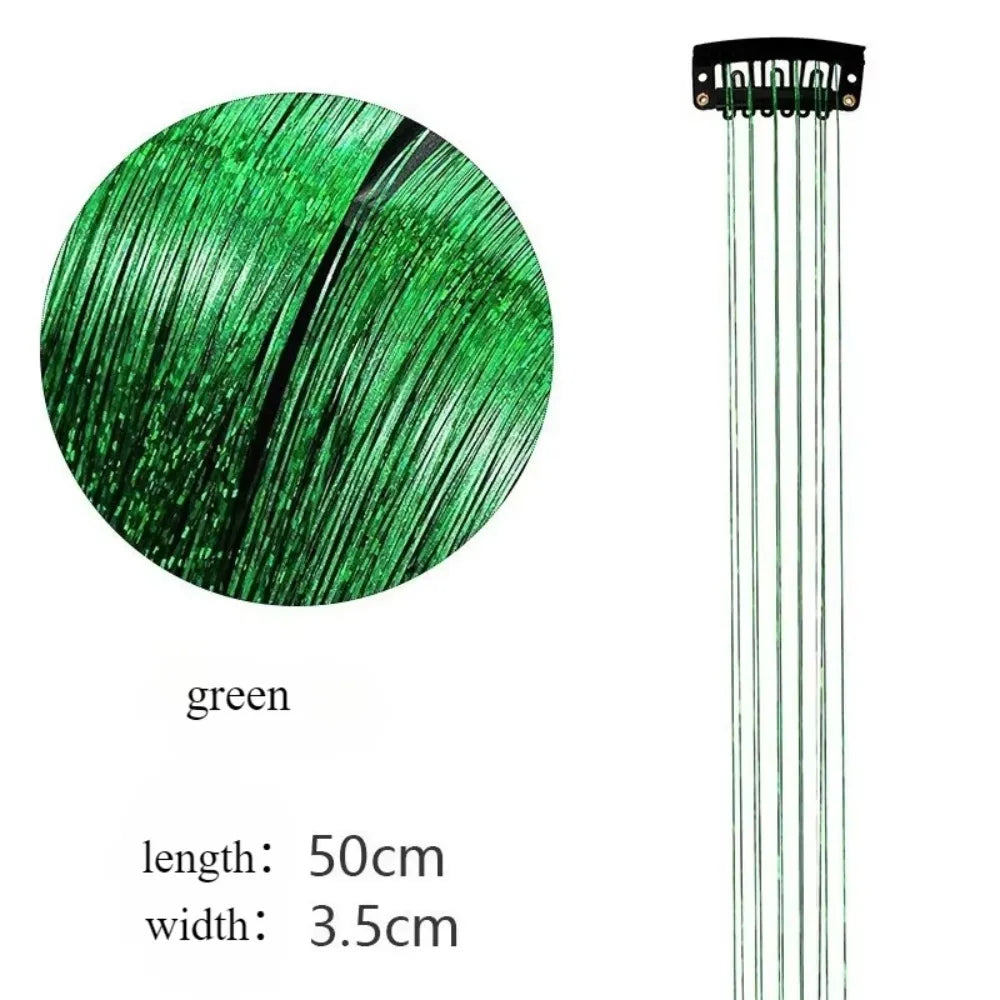 Clip-In Fairy Hair Highlight Extension | Glitter Hairpiece 50cm Clip-In Hair Extension QXL Green