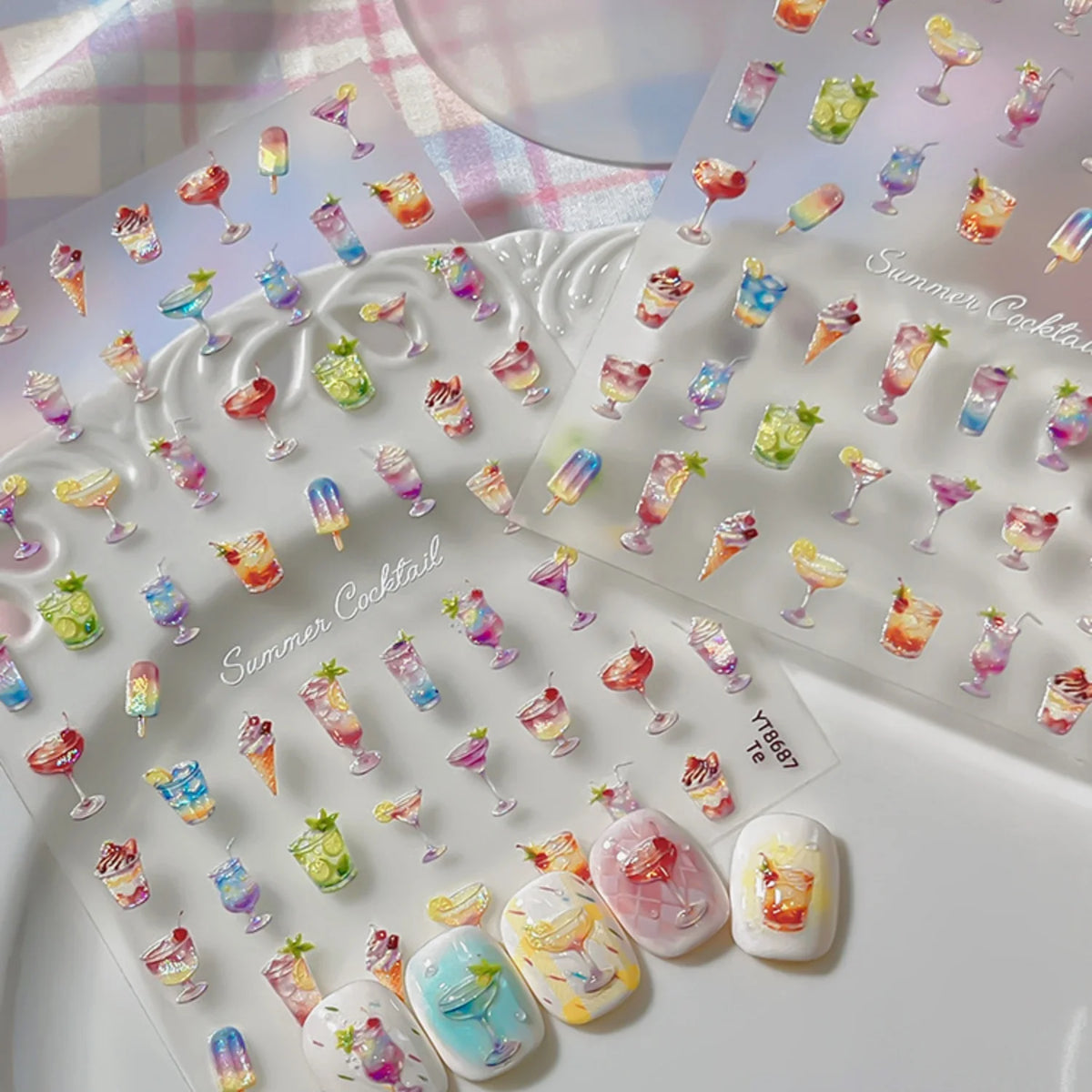 5D Summer Nail Stickers – Ice Cream & Cocktail Nail Decals Nail Art Stickers QXL