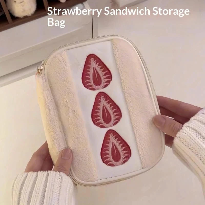 Embroidered Strawberry Pencil Case | Large Capacity Storage Bag Pencil Case QXL