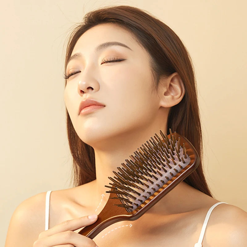 Sandalwood Air Cushion Comb | Hand-Carved Scalp Massage Brush Scalp Massage Comb QXL
