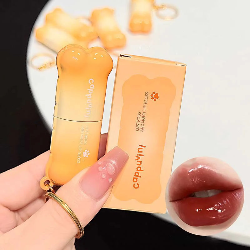 Cappuvini Bear Doodle Mirror Lip Gloss | Shiny Nude Lip Glaze Lip Gloss QXL