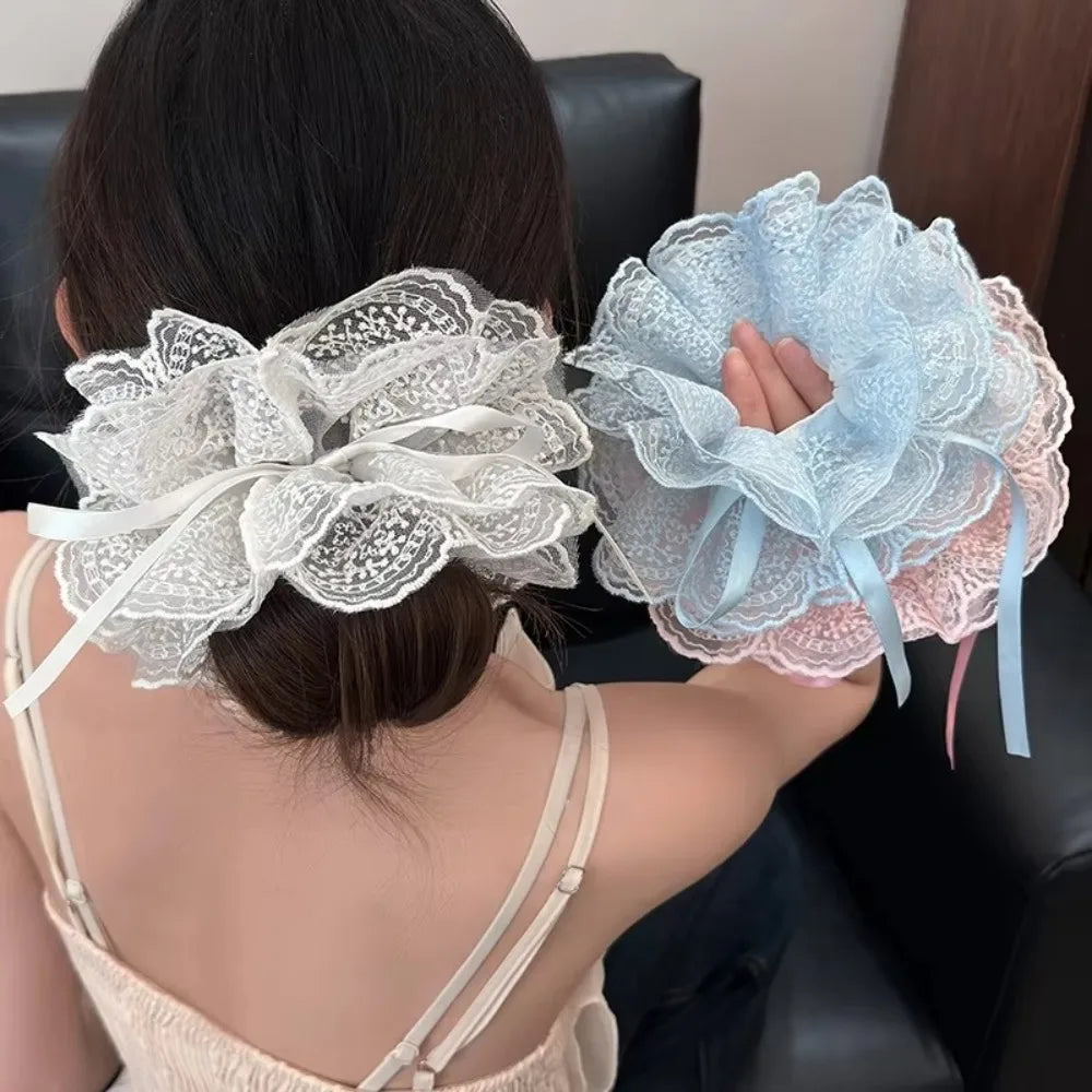 Lace Scrunchie Multi-Layer Elastic Ponytail Hair Band for Girls Lace Hair Scrunchie QXL