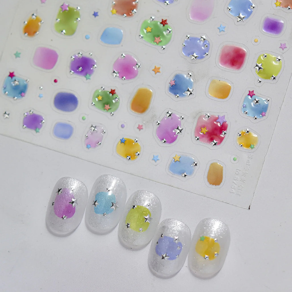 5D Macaron Star Nail Stickers | Gradient Candy Color Decals Nail Art Stickers QXL