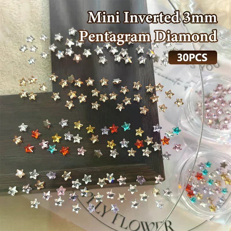 30-Pc Star Zircon Nail Charms | Flatback Rhinestones 3mm Nail Art Rhinestones QXL