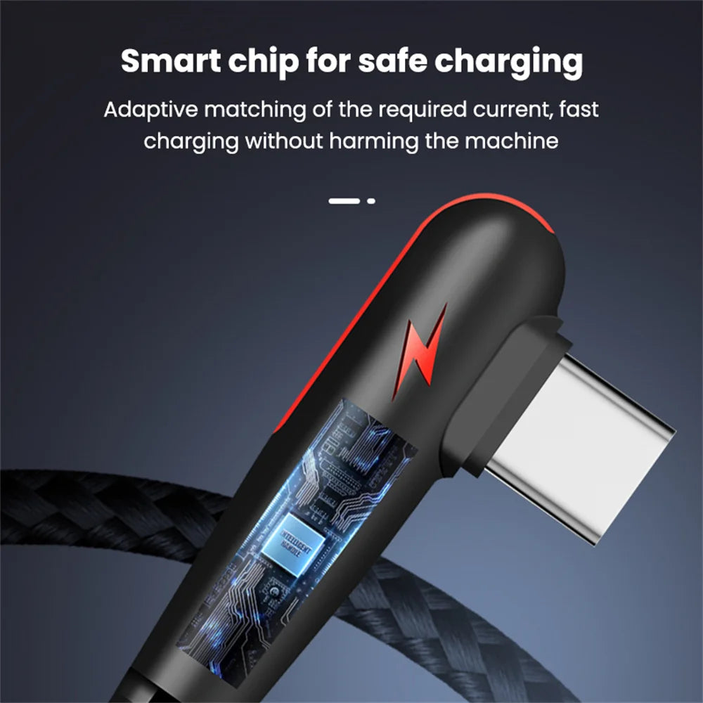 90° Elbow 120W USB-C Fast Charging Cable | 6A Braided Cord USB-C Charging Cable QXL