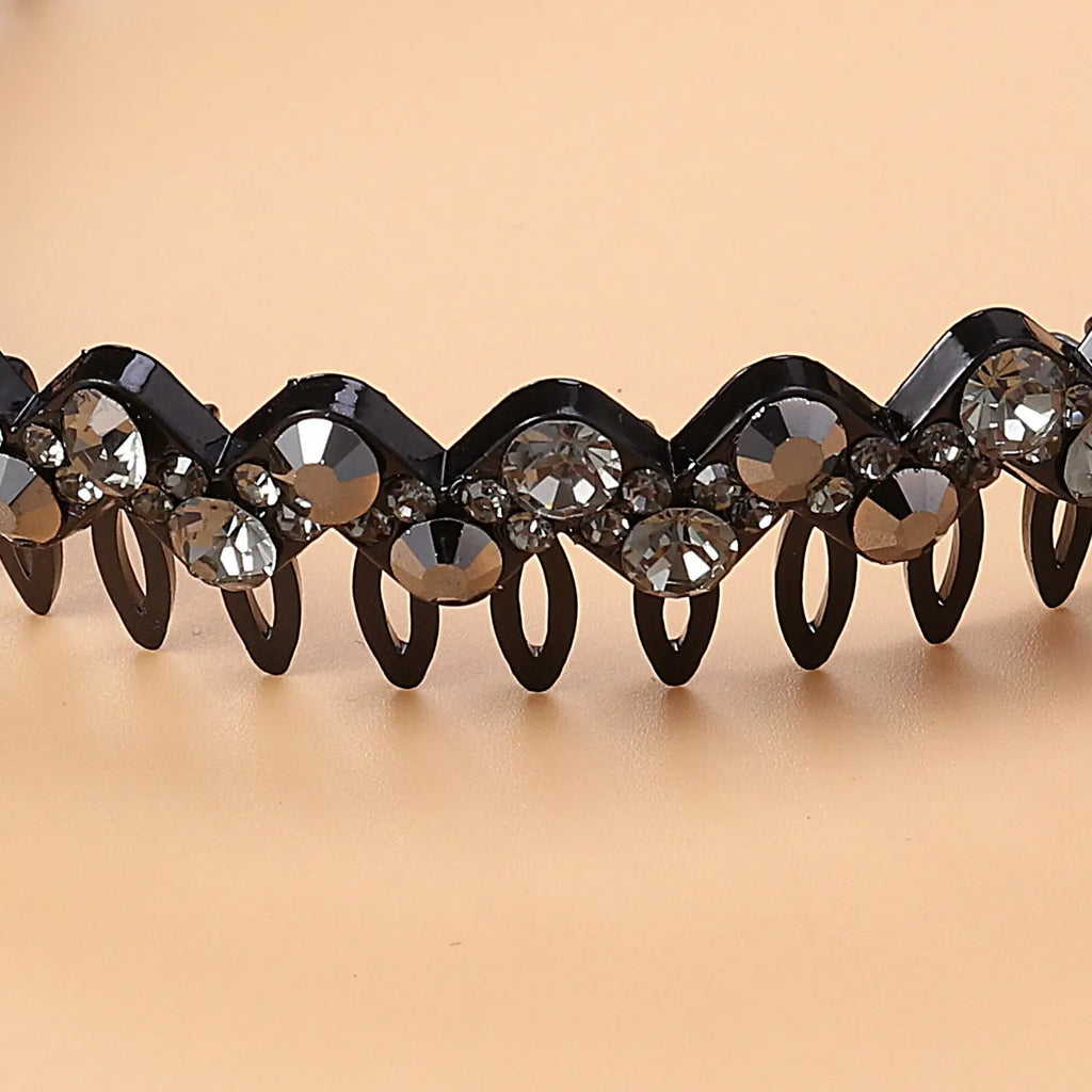 Crystal Rhinestone Toothed Headband | Party Hair Hoop Grey Black Rhinestone Headband QXL