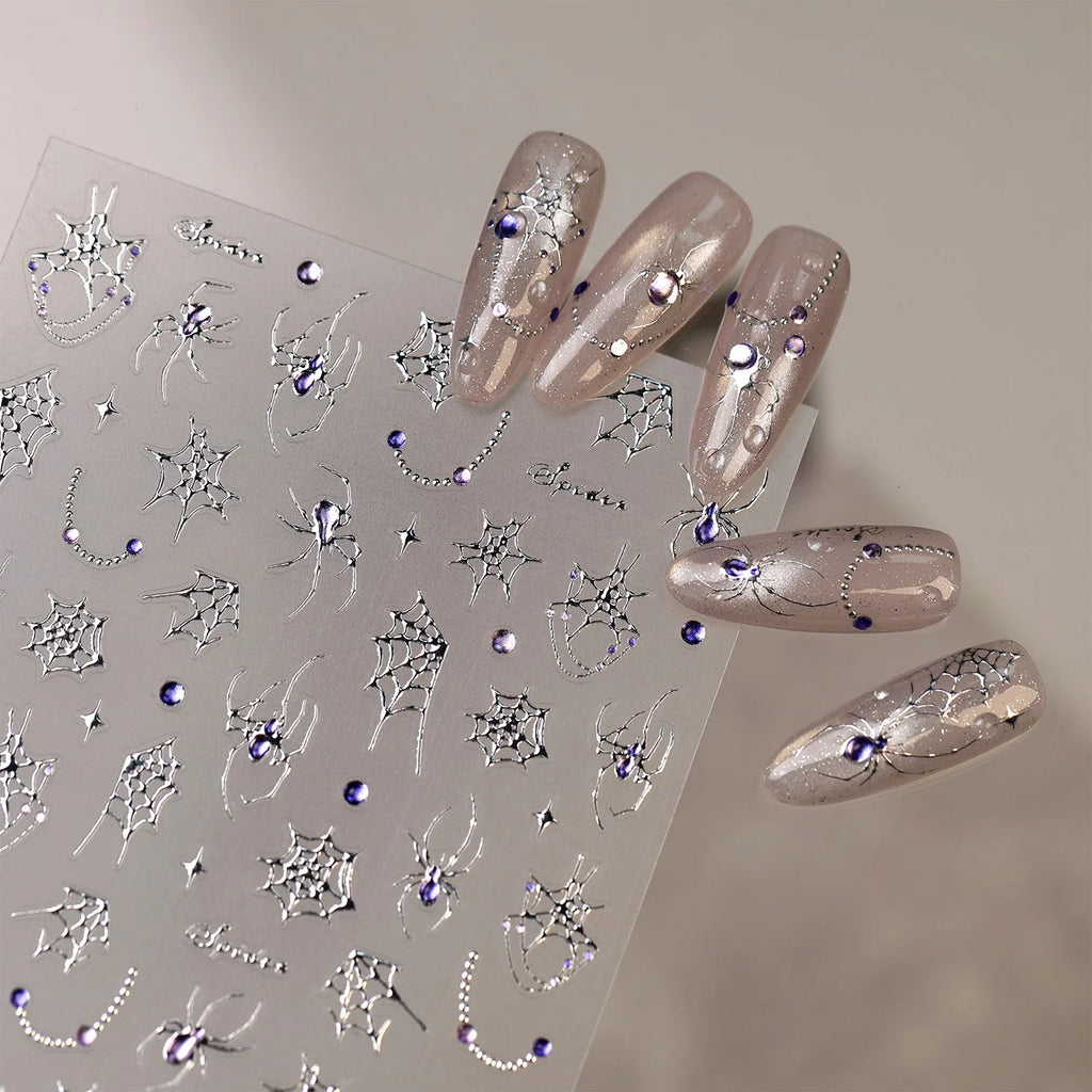5D Spider Web Rhinestone Nail Stickers | Cobweb Moon Star Nail Art Stickers QXL