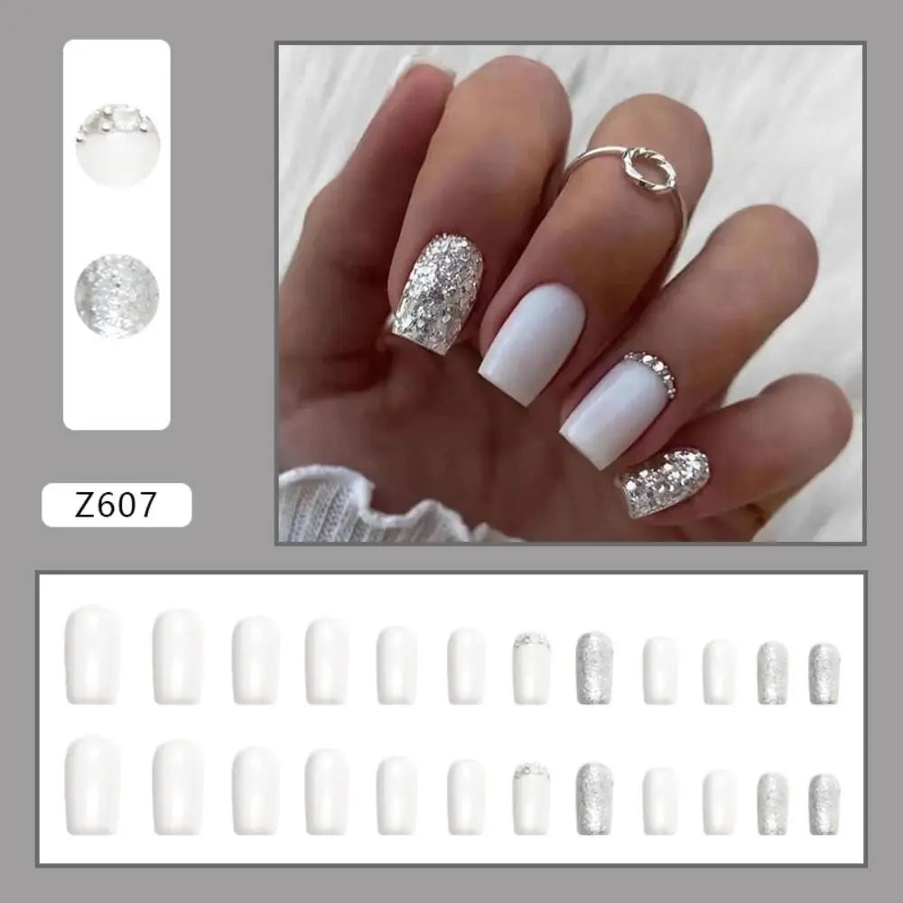 24-Pc Press On Nails Short Square French Tip Y2K Style Press On Nails QXL