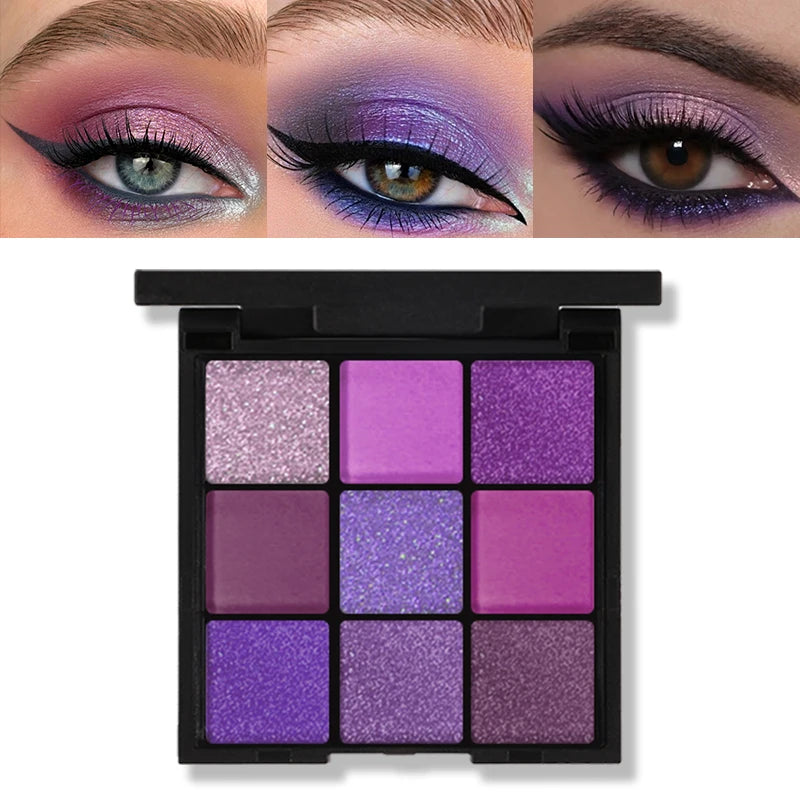 VERONNI 9-Color Purple Eyeshadow Palette | Matte & Shimmer Eyeshadow Palette QXL PURPLE